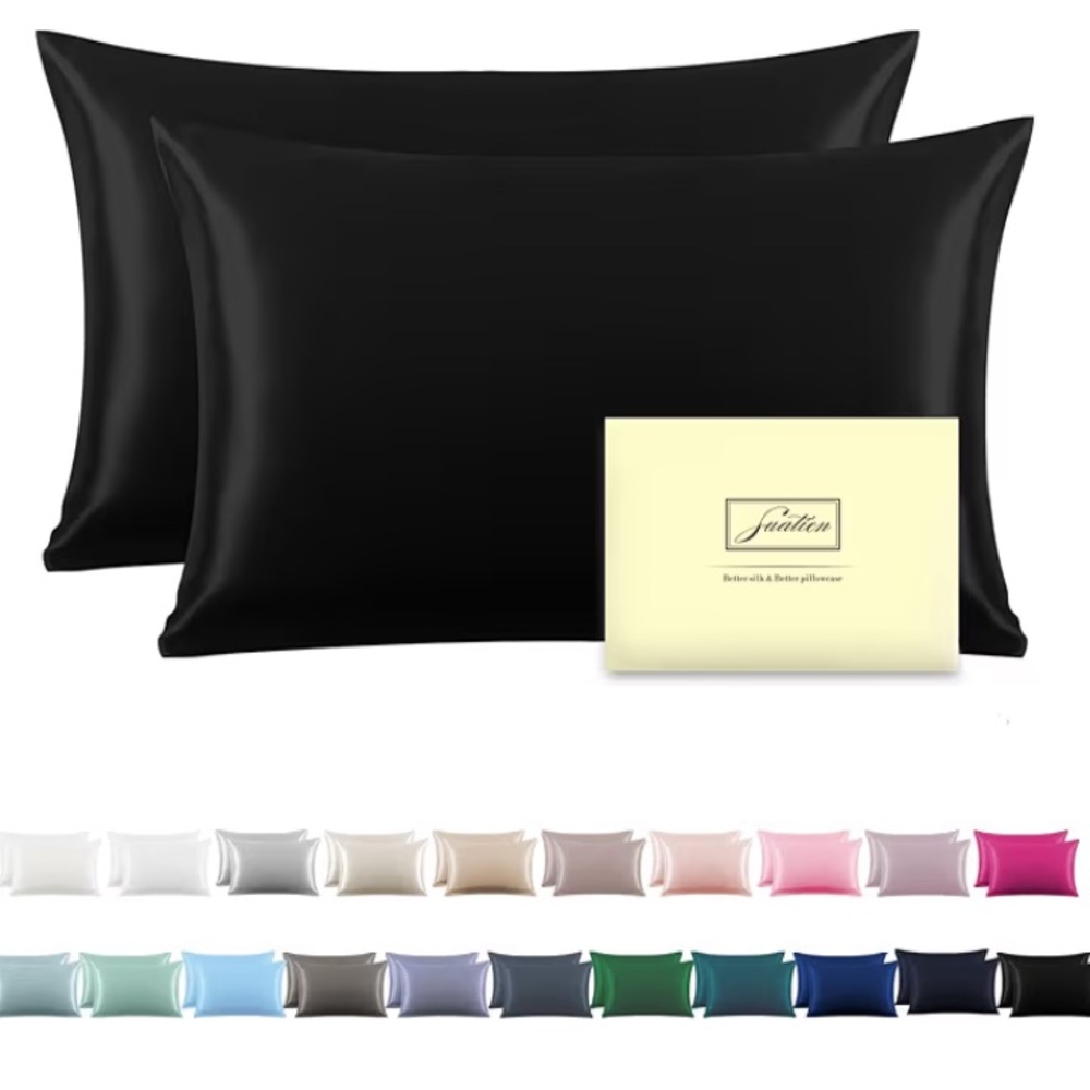 Set of 2 pack black queen silk satin pillow cases 100% mulberry with zipper